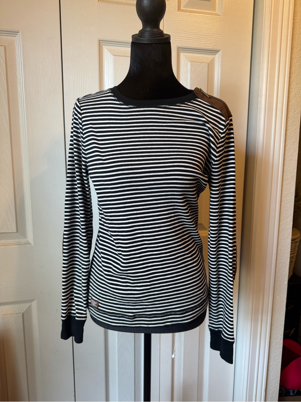 Lauren Ralph Lauren Striped Long Sleeve Top with Shoulder Detail